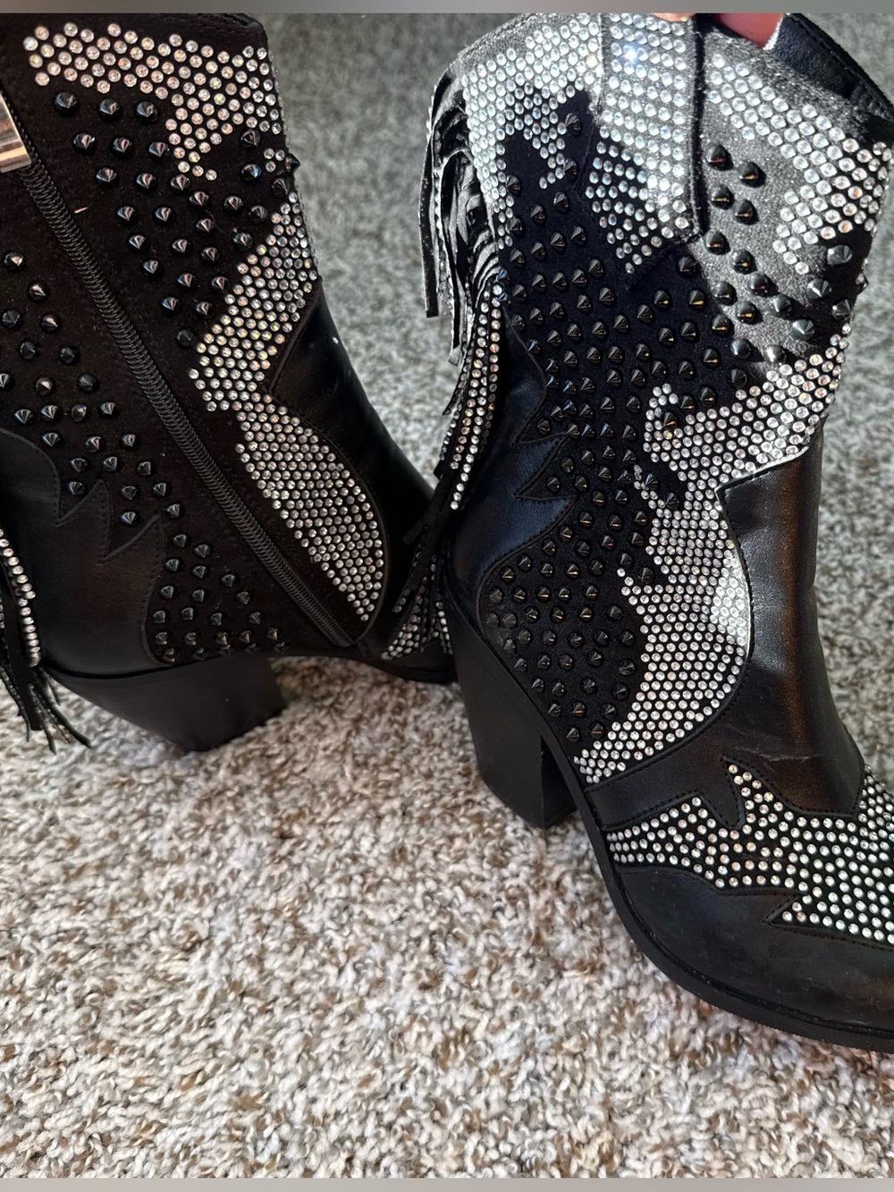 Rhinestone Fringe Pointed Toe Booties